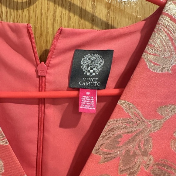 Women's Pink Gold Metallic Jacquard Fit & Flare Dress - Picture 4 of 5